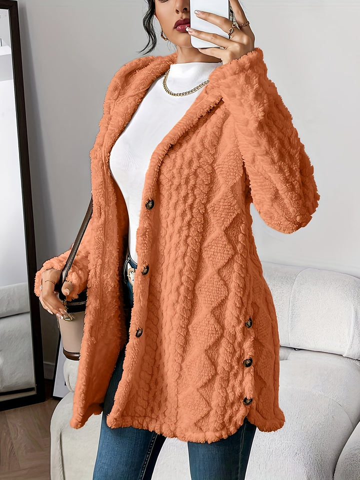 Paula™ - Plush Diamond-Patterned Hooded Cardigan