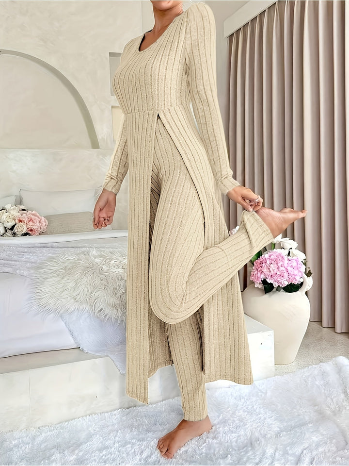 Rochy-Ribbed Long-sleeved Top and Bottom