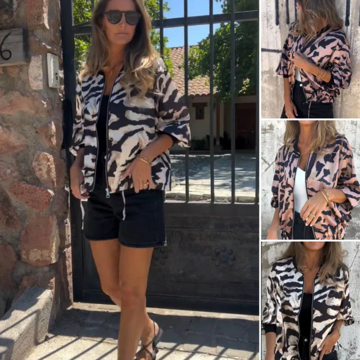 Maríssa -Maria - Zebra Print Zip-Up Bomber Jacket